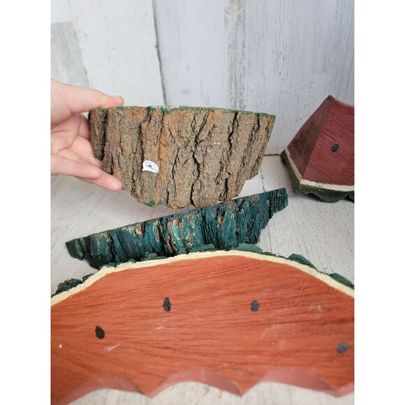 Vintage folk art bark wooden watermelon fruit piece set decor summer home - Picture 10 of 12